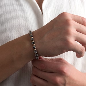 Men&#39;s Hematite Bead Bracelet - Elegant Silver Lock - Ideal Father&#39;s Day Gift