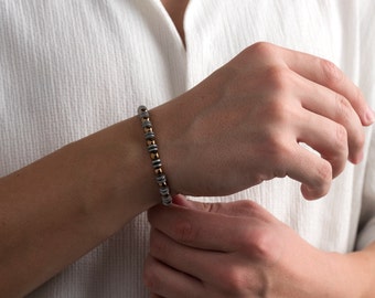 メンズブレスレット、ヘマタイトビーズブレスレット、メンズジュエリー