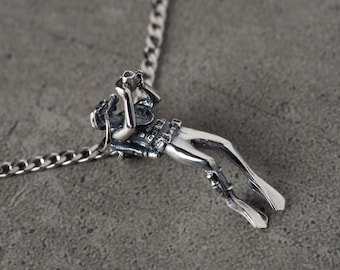 Handmade Sterling Silver Scuba Diver Necklace - Personalized Dive Jewelry