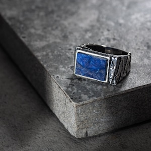 Artisan Lapis Lazuli Sterling Silver Statement Ring – Rugged Texture Handmade Jewelry