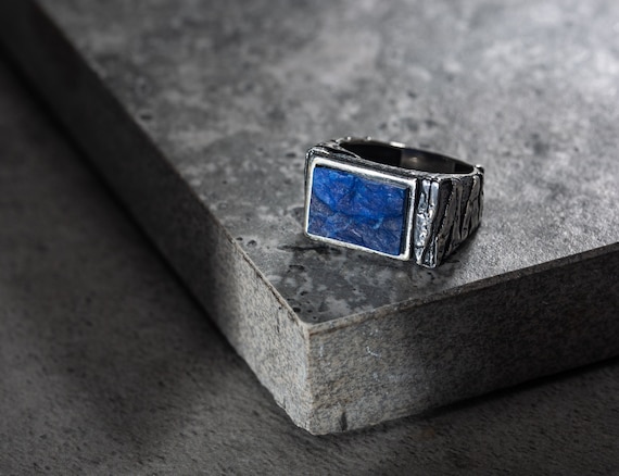 Artisan Lapis Lazuli Sterling Silver Statement Ring – Rugged Texture Handmade Jewelry