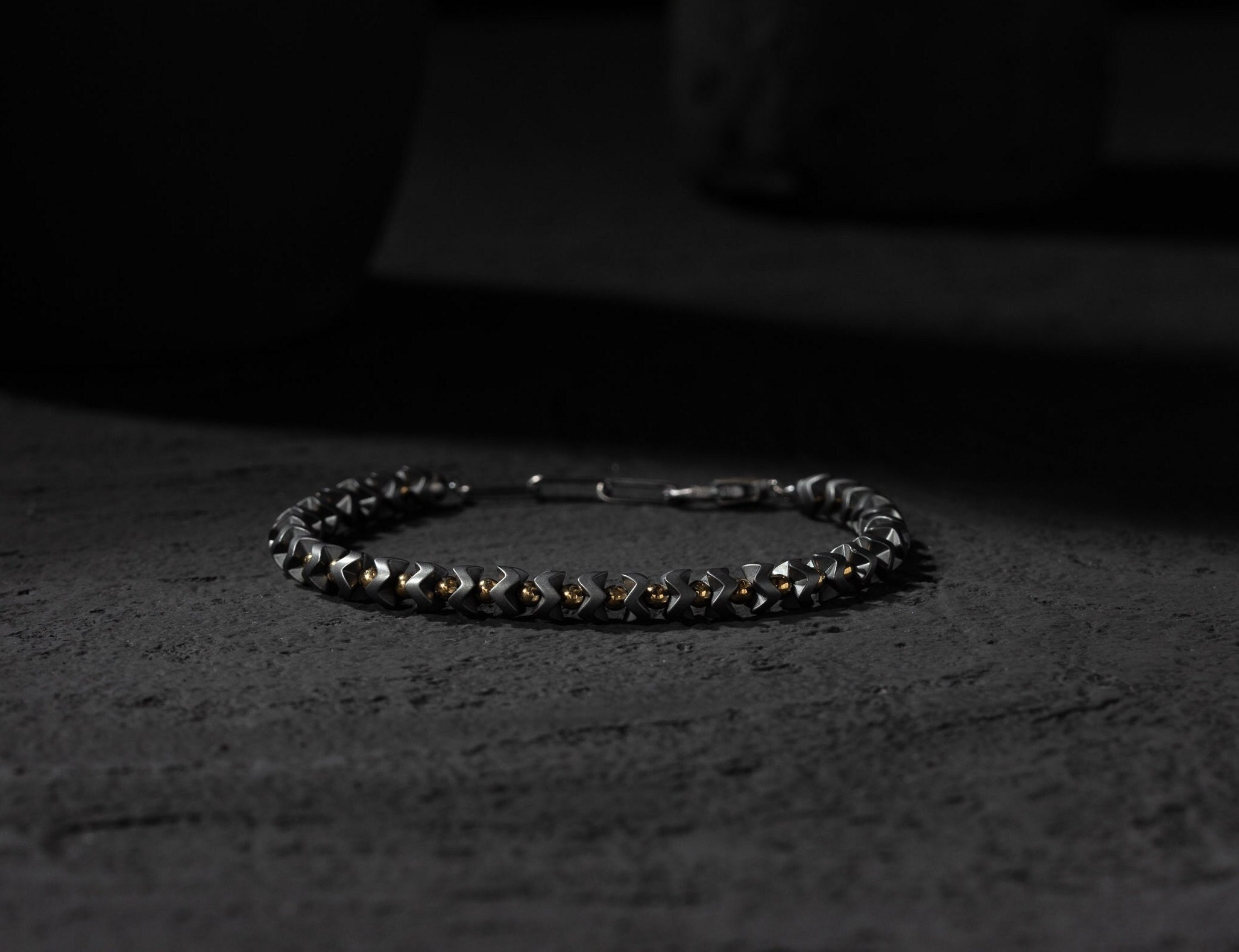 Stylish Hematite Stone Bracelet for Men -  Premium Silver Clasp, Adjustable Fit