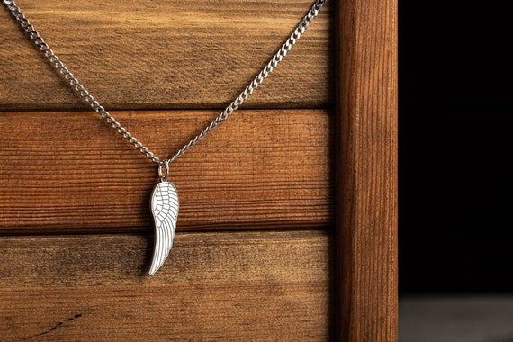 Mens Vintage Silver Guardian Angel Wings Pendant Necklace Stainless Steel  Chain | eBay