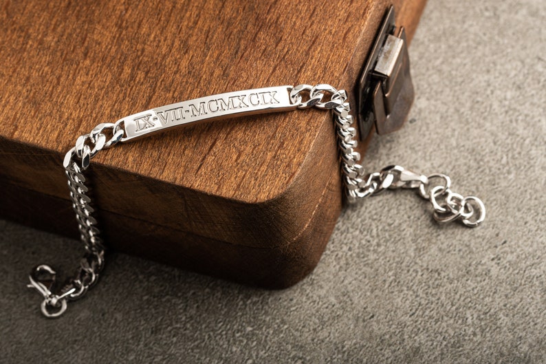FATHER GIFT Personalized Men's Bracelet Gift for him Id Bracelet Custom Name Bracelets Mens Id Bracelet image 2