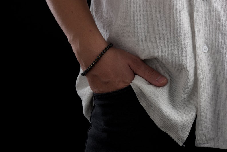Stylish Hematite Stone Bracelet for Men Premium Silver Clasp, Adjustable Fit image 5