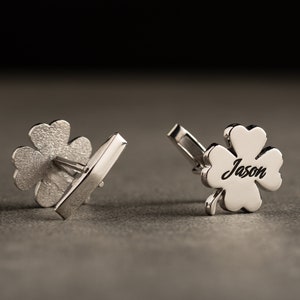 Four Leaf Clover Cufflinks Personalised Engraved Initial Cufflinks Customized Cufflinks Groom Wedding Cufflinks Wedding Gift image 5