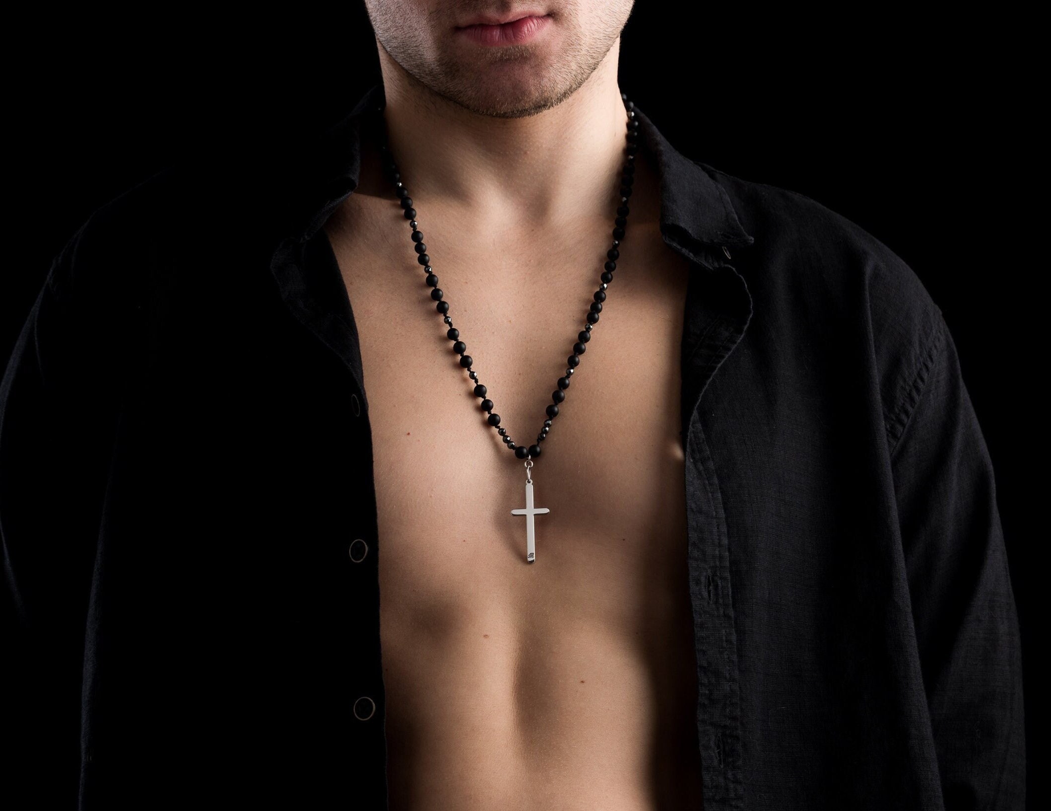 Handcrafted Onyx & Hematite Beads Men's Necklace - 925
