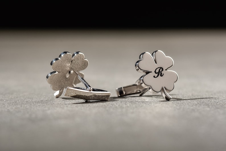 Four Leaf Clover Cufflinks Personalised Engraved Initial Cufflinks Customized Cufflinks Groom Wedding Cufflinks Wedding Gift image 2