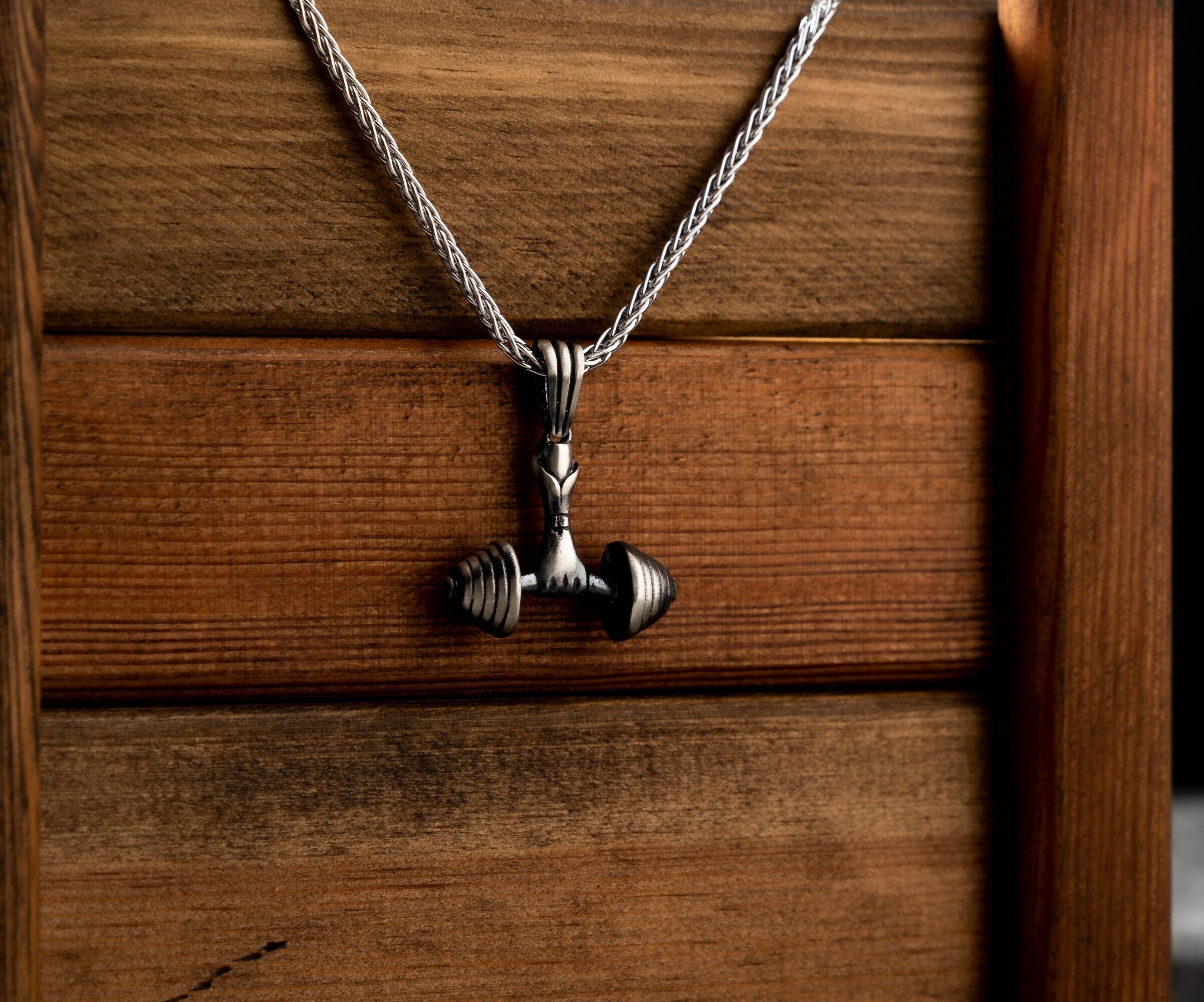 Handcrafted 925 Sterling Silver Dumbbell Necklace With Fox Tail Chain | Perfect for Gym Enthusiasts and Weightlifters