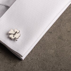 Four Leaf Clover Cufflinks Personalised Engraved Initial Cufflinks Customized Cufflinks Groom Wedding Cufflinks Wedding Gift image 6