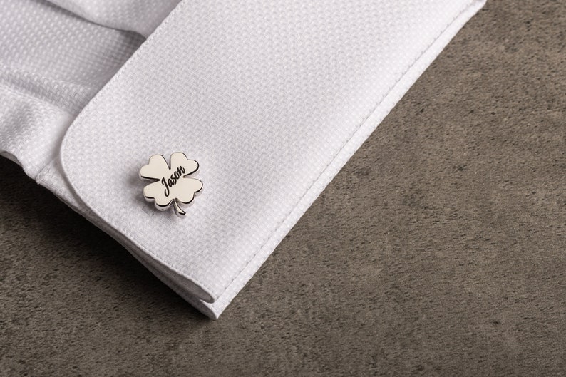 Four Leaf Clover Cufflinks Personalised Engraved Initial Cufflinks Customized Cufflinks Groom Wedding Cufflinks Wedding Gift image 6