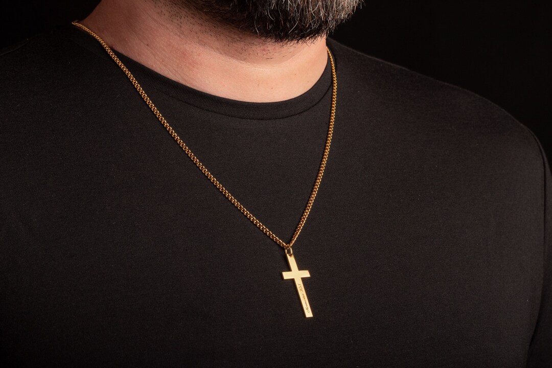 Gold Customized Cross Necklace Men's Gold Cross Necklace Custom Fathers