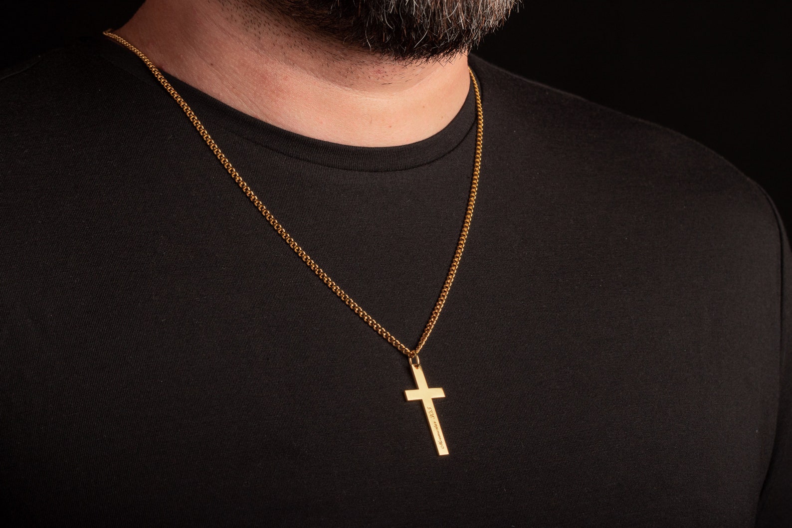 Gold Customized Cross Necklace Men's Gold Cross Necklace Etsy
