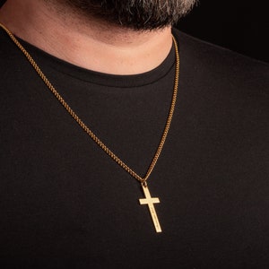 Collar cruzado personalizado de oro - Collar cruzado de oro para hombres - Regalo personalizado del Día del Padre - Collar cruzado grabado personalizado