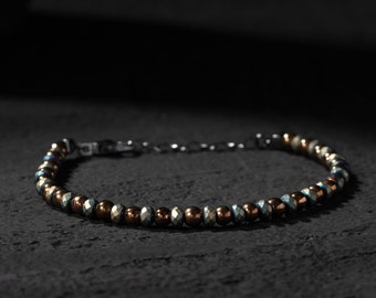 Men's Hematite Bead Bracelet: Sterling Silver Clasp, Adjustable