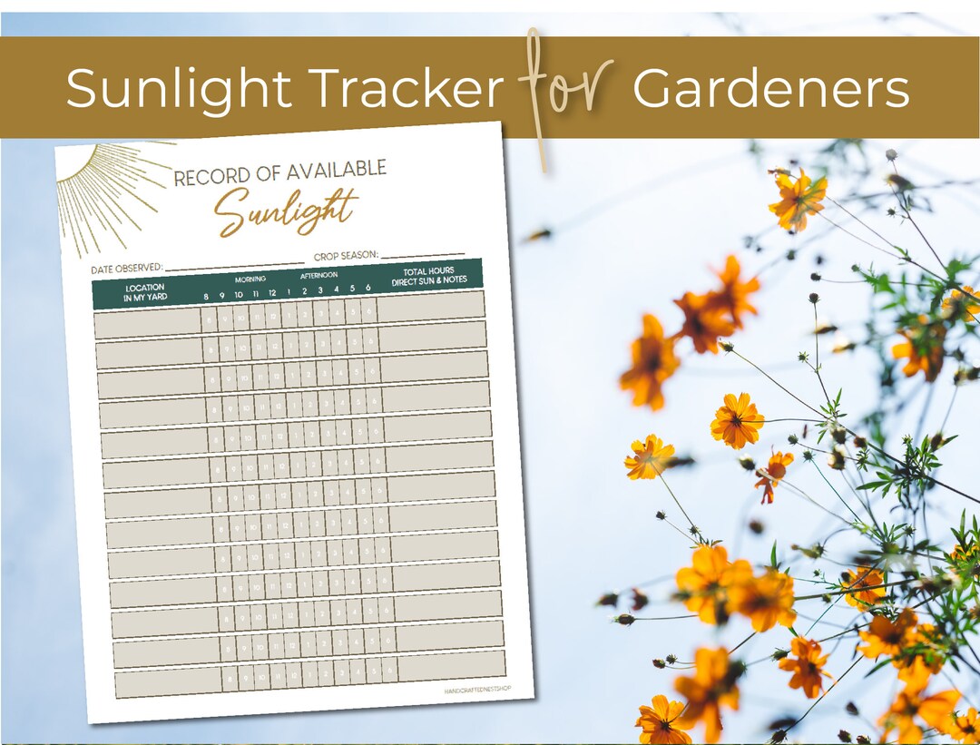 Printable Sun Tracker ǀ Record of Sunlight ǀ Garden Layout Etsy