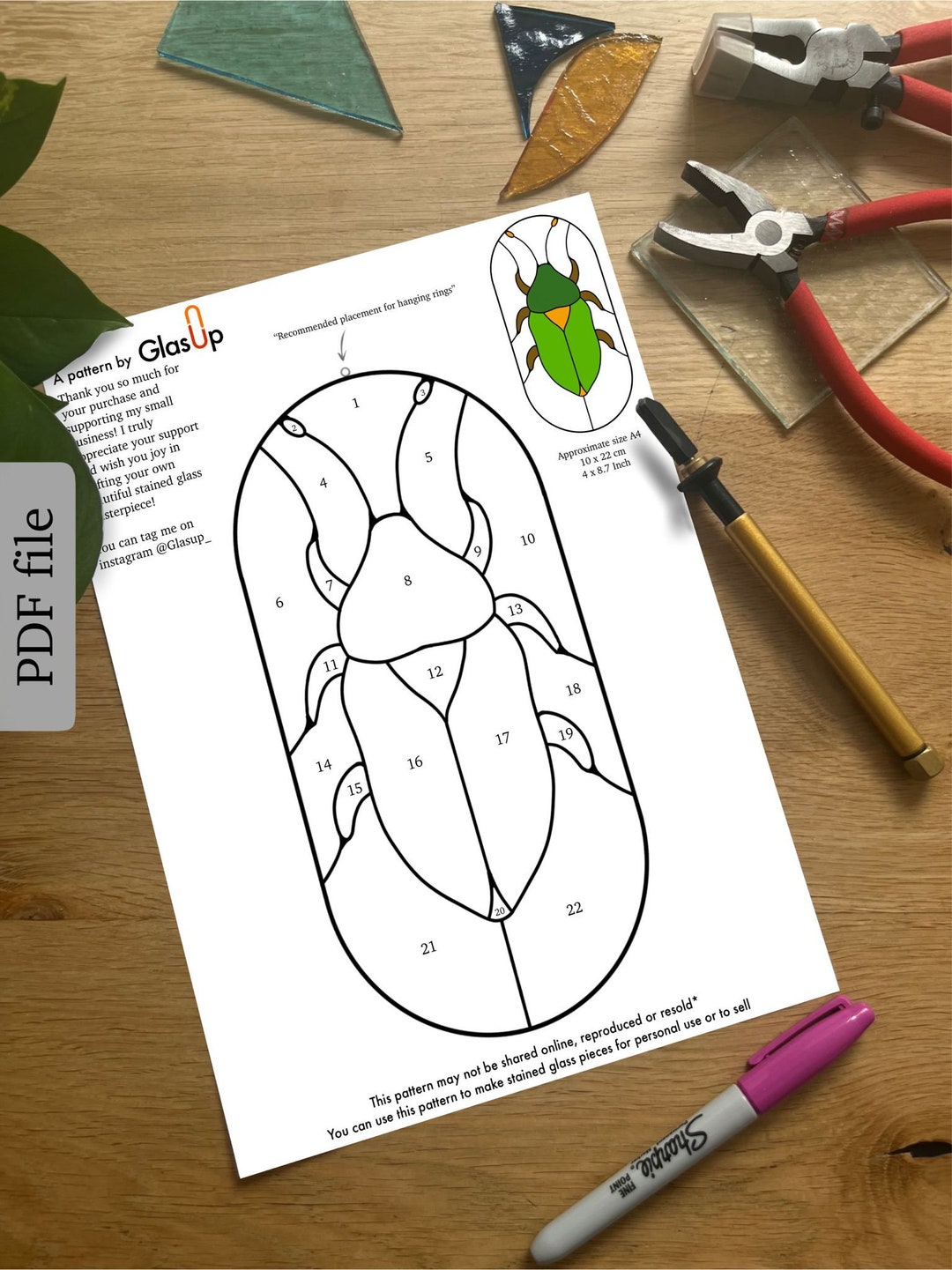 Stained Glass Insect Stained Glass Beetle Pattern Digital - Etsy