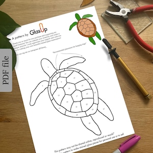 Stained glass pattern , Digital download template Sea Turtle pattern for stained glass animal Sea Turtle