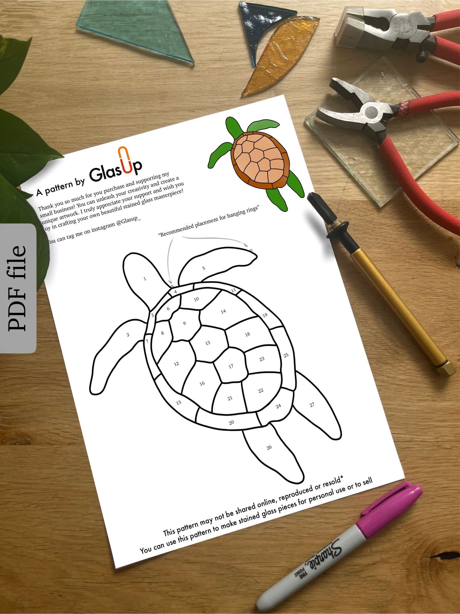 Stained Glass Pattern , Digital Download Template Sea Turtle Pattern ...