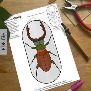 Stained Glass Insect, Stained Glass Stag Beetle Pattern, Digital Download, PDF, Digital Pattern Beetle Design