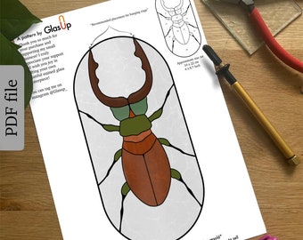 Buntglas-Insekt, Buntglas-Hirschkäfer-Muster, digitaler Download, PDF, digitales Muster-Käfer-Design