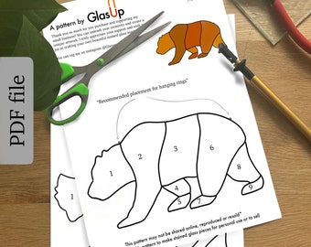 Stained glass pattern bear, DIGITAL DOWNLOAD Modern bear pattern, Stained glass animal pattern