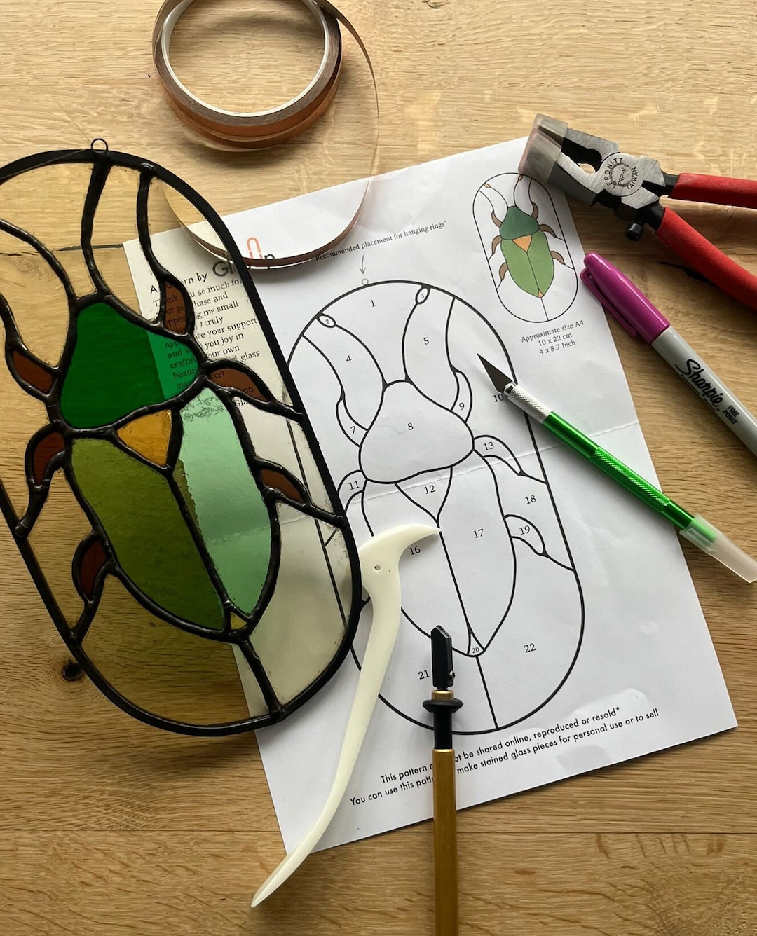 Stained Glass Insect, Stained Glass Beetle Pattern, Digital Download