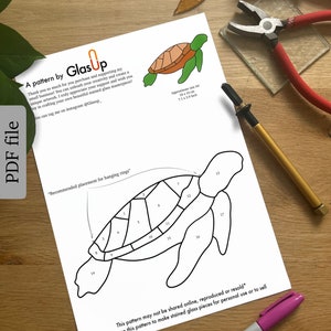 Stained glass pattern , Digital download template Sea Turtle pattern for stained glass animal Sea Turtle
