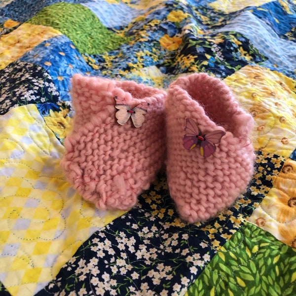 Hand-Knitted Fuzzy Pink Baby Slippers