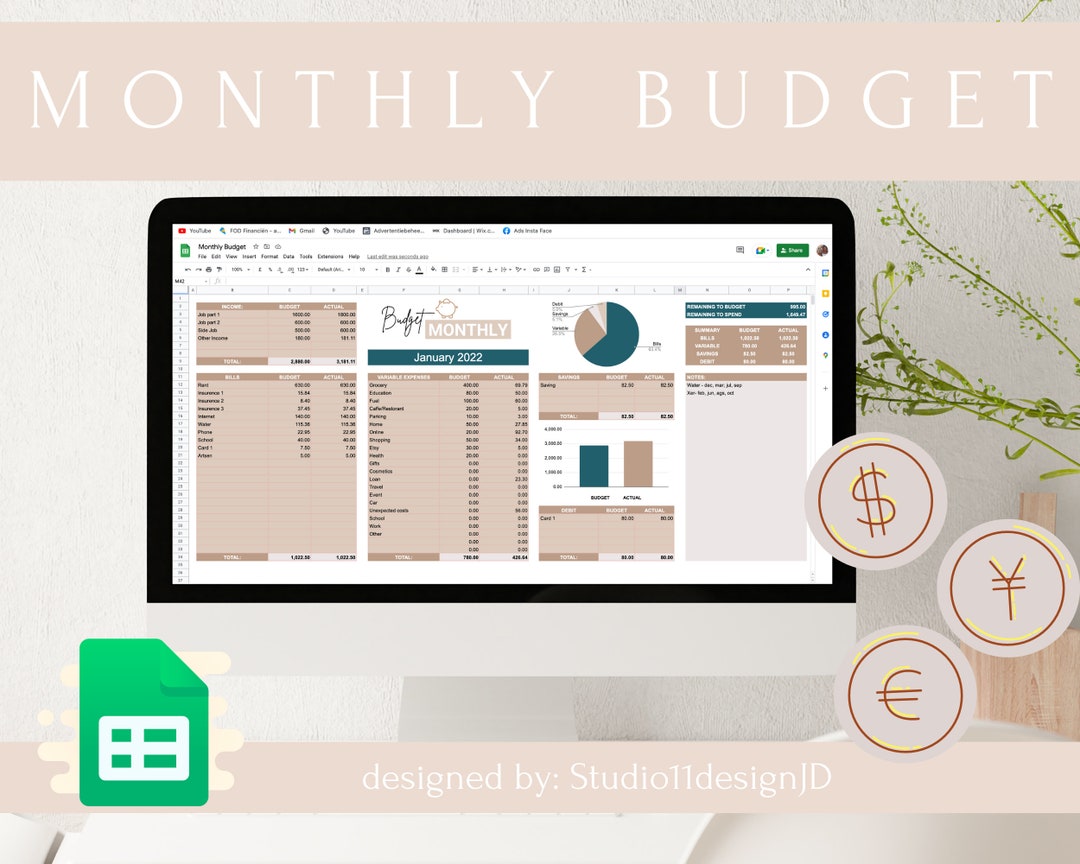Monthly Budget | Google Sheets Budget Template | Easy to Use Monthly ...