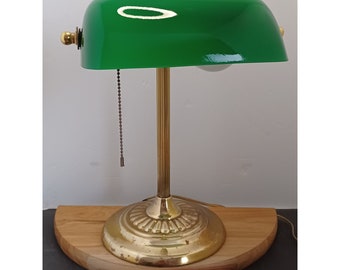Vintage Underwriters Laboratories Green Glass, Brass Bankers Portable Desk Lamp