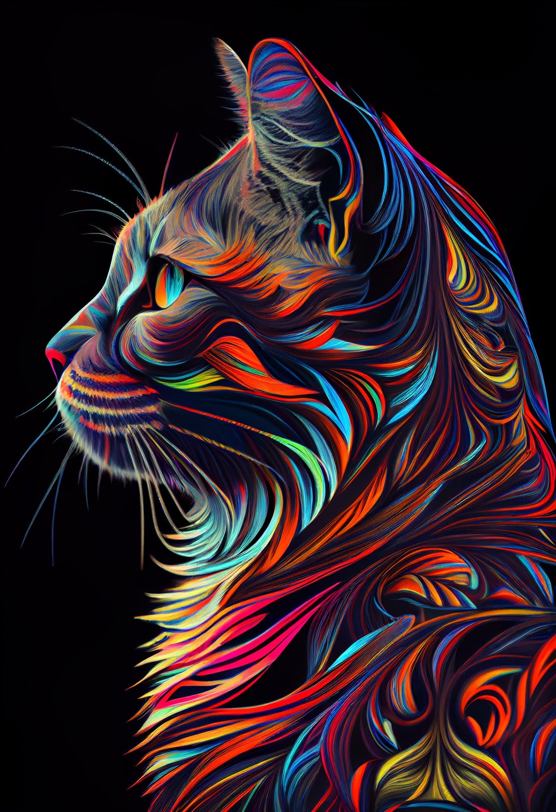 Color Kaleidoscope Cat Digital Artwork. HD PNG Wall Art for - Etsy Canada
