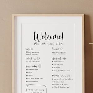Airbnb Welcome Sign, Airbnb template, Vacation Rental Printable, Editable Template, Guest Arrival Poster, House Rules, Wifi Info Sheet
