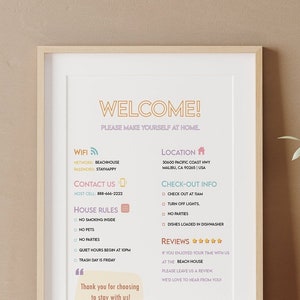 Airbnb Welcome Sign, Airbnb template, Vacation Rental Printable, Editable Template, Guest Arrival Poster, House Rules, Wifi Info Sheet