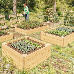 Diy Cedar Garden Bed Plan 4 ft x 8 ft and 4 ft x 4 ft- Cedar Planter Box - Raised Bed Plan - PDF for Vegetables, Herbs, Flowers