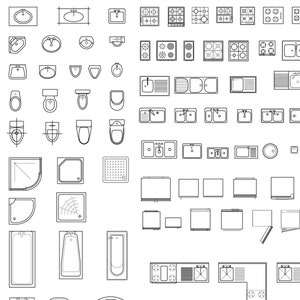 Furniture Template TOP View 180+Line Vector Illustrations Bedroom Living room Bathroom Kitchen Dwg AI Svg Eps Psd Png
