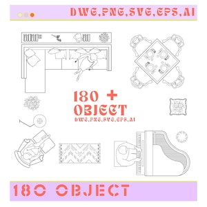 Furniture Template TOP View 180+Line Vector Illustrations Bedroom Living room Bathroom Kitchen Dwg AI Svg Eps Psd(png files inside psd file)
