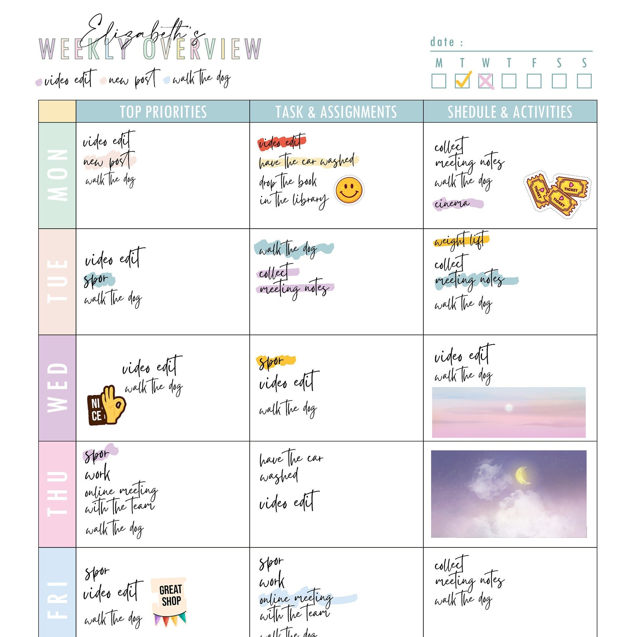 College student weekly planner school planner printable student