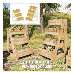 DIY 3-Tier Planter Box Plan & DIY 4-Tier Planter Box Plan, Raised Planter plans, Easy Raised Garden Planter Box, Garden Planter Box, PDF