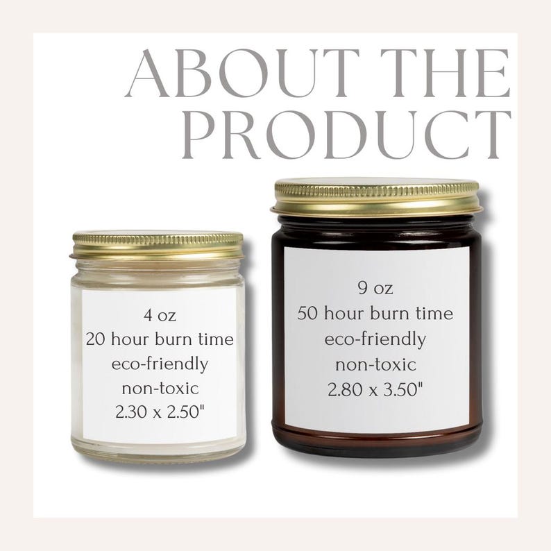 May include: Two candles, one white and one brown, with gold lids. The white candle is 4 oz and has a 20 hour burn time. The brown candle is 9 oz and has a 50 hour burn time. Both candles are eco-friendly and non-toxic.