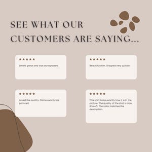 May include: Four customer reviews with five stars each. The reviews are about a product that smells great, is beautiful, has good quality, and matches the description.