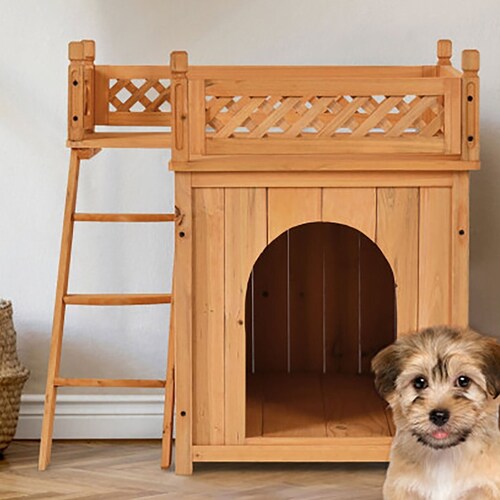 Wooden Dog House With Stairs and Raised Balcony for Puppy and Etsy