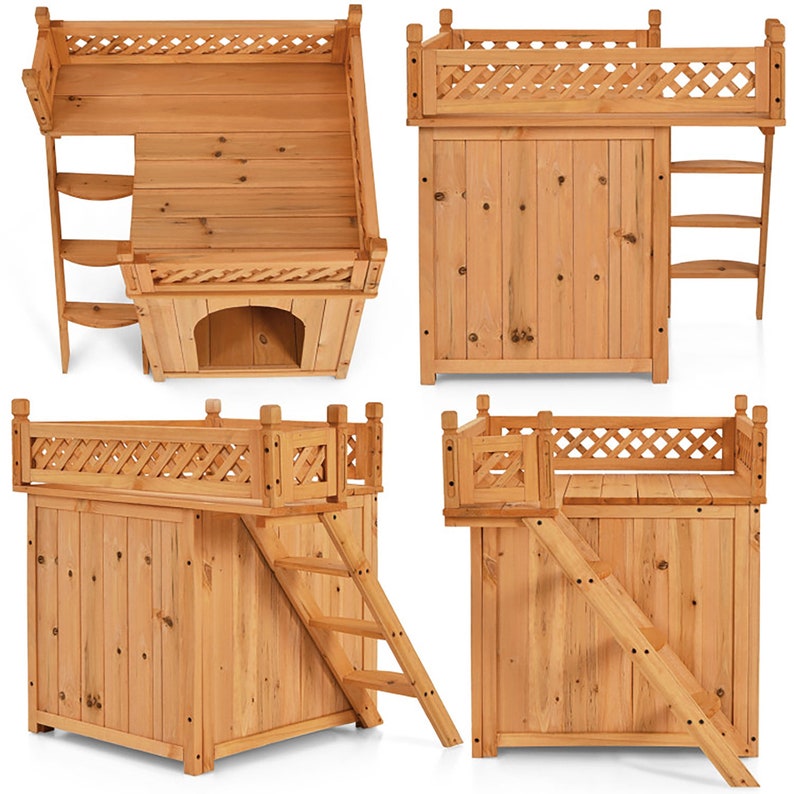 Wooden Dog House With Stairs and Raised Balcony for Puppy and Etsy