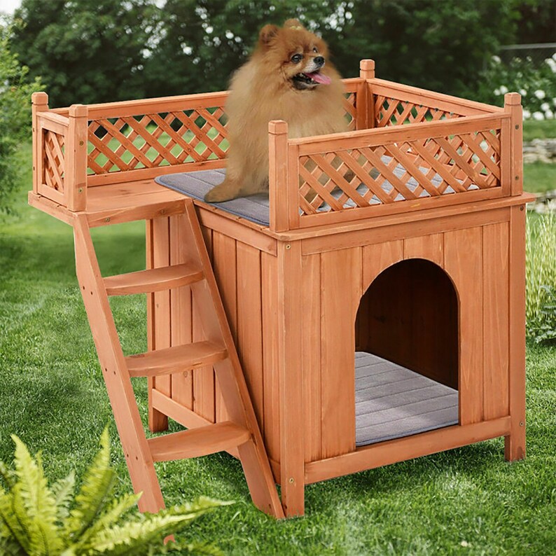 Wooden Dog House With Stairs and Raised Balcony for Puppy and Etsy