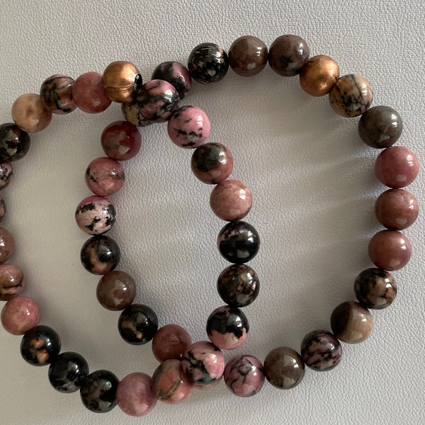 Pardon, compassion et compréhension - Bracelets roses/rhodonite noires