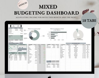 Tableau de bord de budgétisation mixte | Budgétisation fractionnée du revenu | Budget mensuel | Tableau de bord budgétaire | Feuille de calcul budgétaire | Suivi de l'épargne