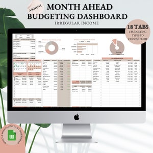 Annual Month Ahead Budget | Irregular Income Budget | Monthly Budget | Budgeting Dashboard | Budget Spreadsheet | Savings Tracker