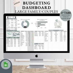 Tableau de bord du budget familial annuel Feuille de calcul du budget mensuel Suivi financier du budget des couples Planificateur financier familial Feuilles de calcul Google image 1