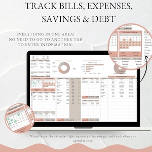 Pu&ograve; includere: Un foglio di calcolo di tracciamento del budget digitale con un calendario, grafici e diagrammi. Il foglio di calcolo &egrave; progettato per aiutare gli utenti a tenere traccia dei loro redditi, spese, risparmi e debiti. Il foglio di calcolo &egrave; organizzato in sezioni per redditi, spese, risparmi e debiti. Il calendario viene utilizzato per tenere traccia delle spese e dei redditi. I grafici e i diagrammi vengono utilizzati per visualizzare i modelli di spesa e monitorare i progressi verso gli obiettivi finanziari. Il foglio di calcolo &egrave; intitolato "Track Bills, Expenses, Savings & Debt".