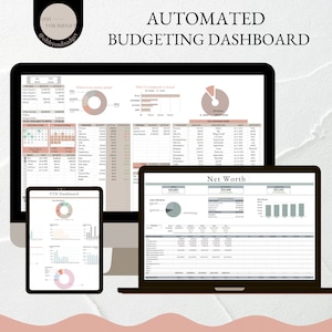 Pu&ograve; includere: Uno schermo di laptop che mostra un cruscotto di budget con grafici e diagrammi. Il cruscotto include sezioni per il patrimonio netto, i redditi, le spese e l'allocazione degli asset. Il cruscotto &egrave; intitolato "Cruscotto di budget automatizzato".